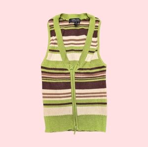 Striped Green and Brown Zip Up Tank Top